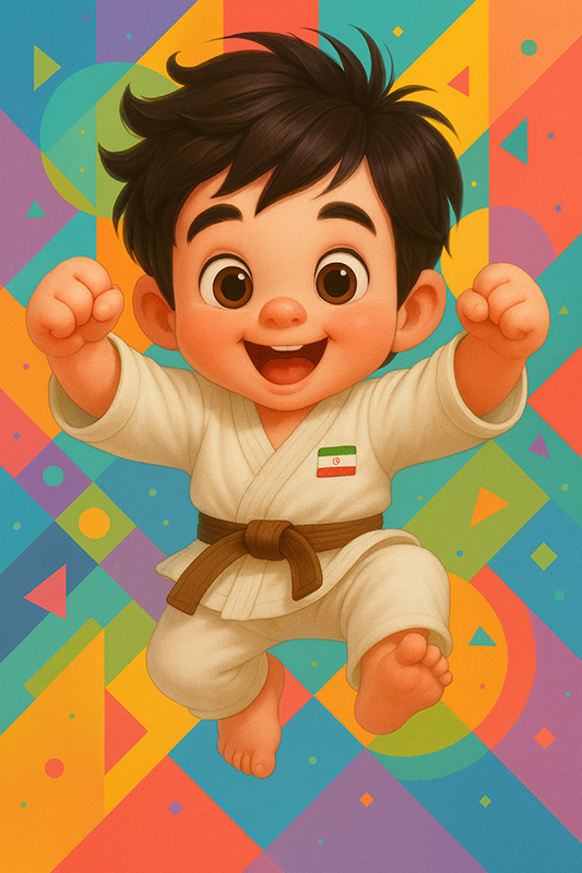 تصویرسازی پسربچه تکواندوکار ایرانی