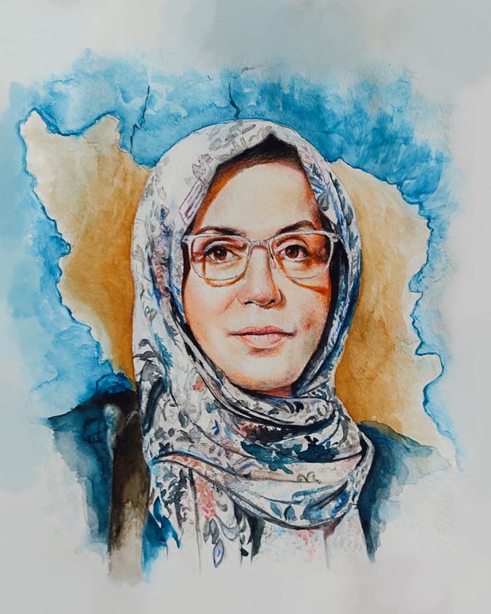 نقاشی آبرنگ چهره شهیده منصوره عالیخانی