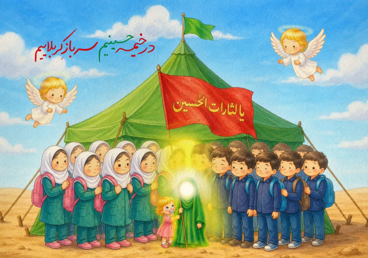 ✨ذکرِ تو حلالِ مسائل ، رقیه (س) ... 🔹تصویرسازی محرم کتیبه هیئت کودک و شهدای میناب