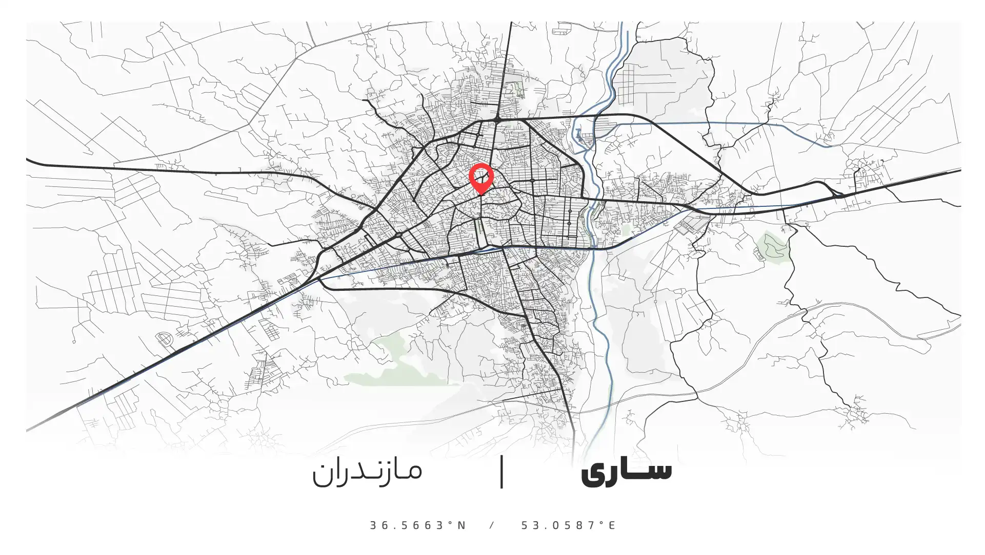 وکتور نقشه شهر ساری (مینیمال)
