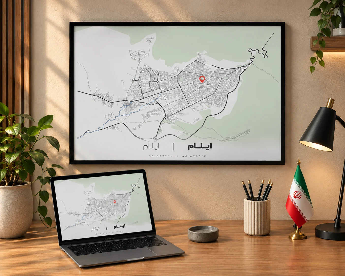 وکتور نقشه شهر ایلام (مینیمال)
