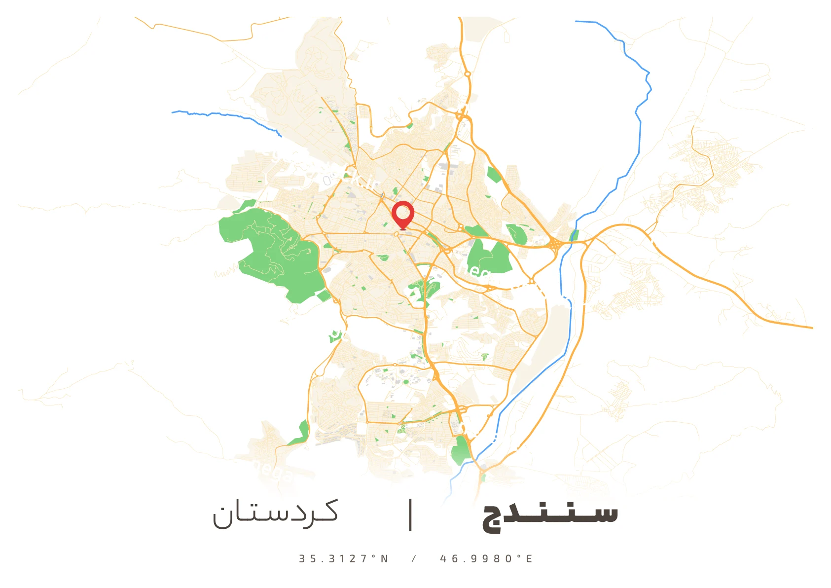وکتور نقشه سنندج (رنگی)