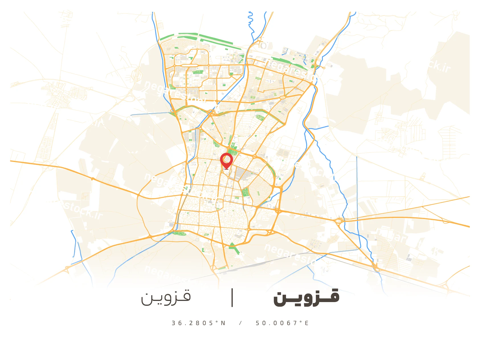 وکتور نقشه قزوین (رنگی)