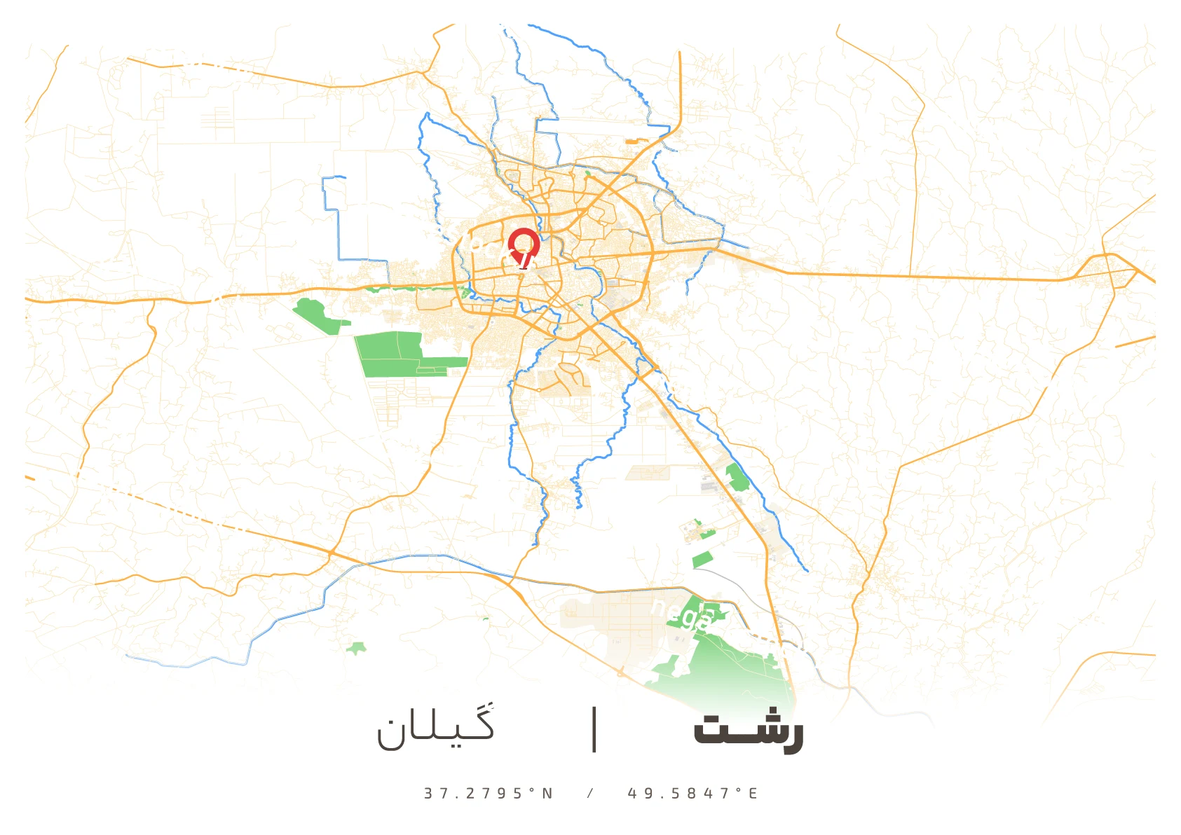 وکتور نقشه رشت (رنگی)