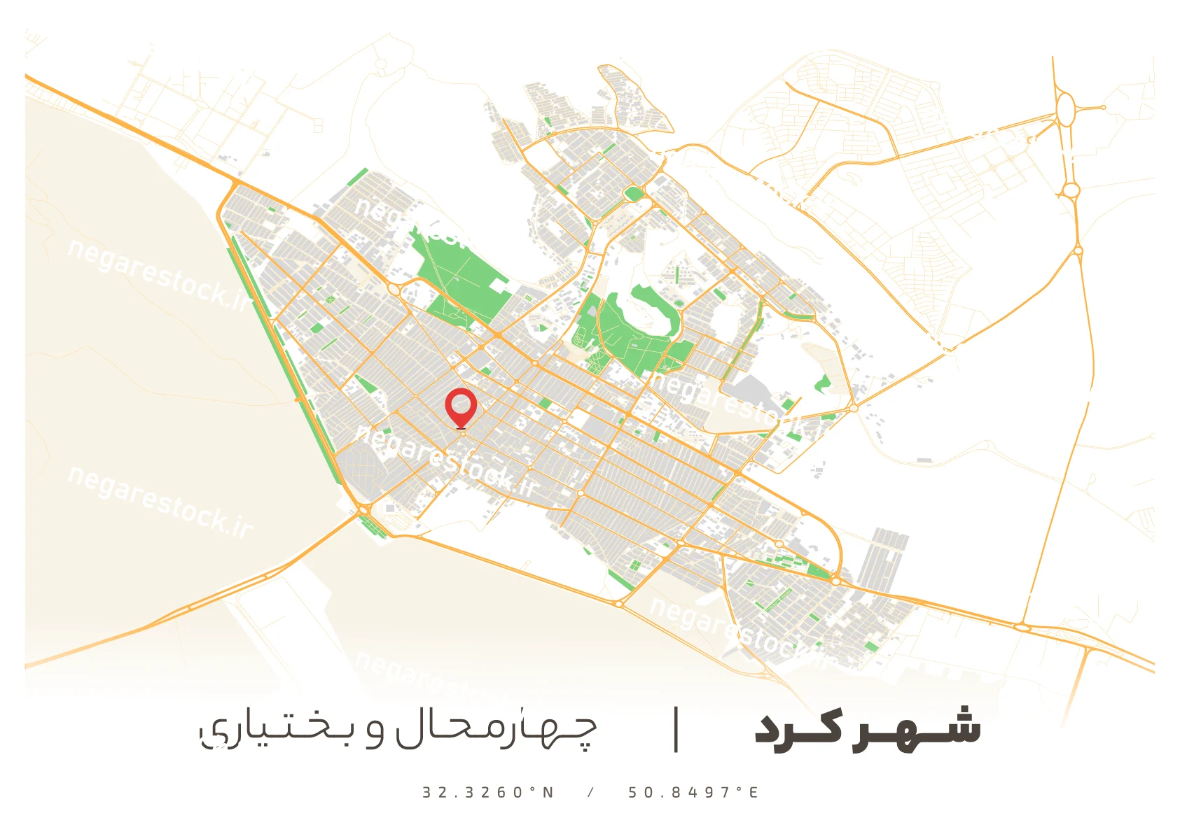وکتور نقشه شهرکرد (رنگی)