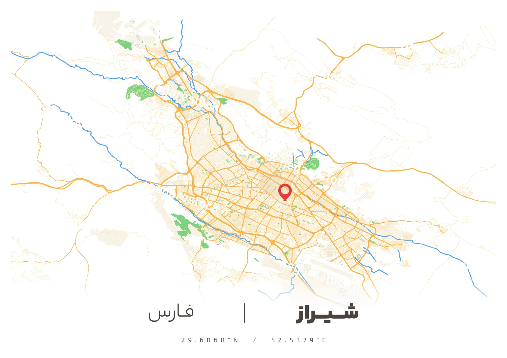 وکتور نقشه شیراز (رنگی)