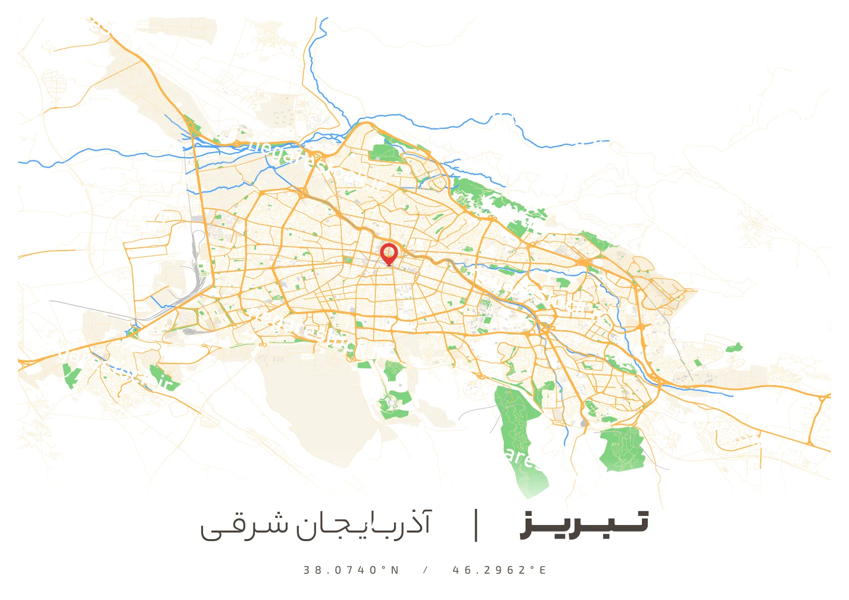 وکتور نقشه تبریز (رنگی)