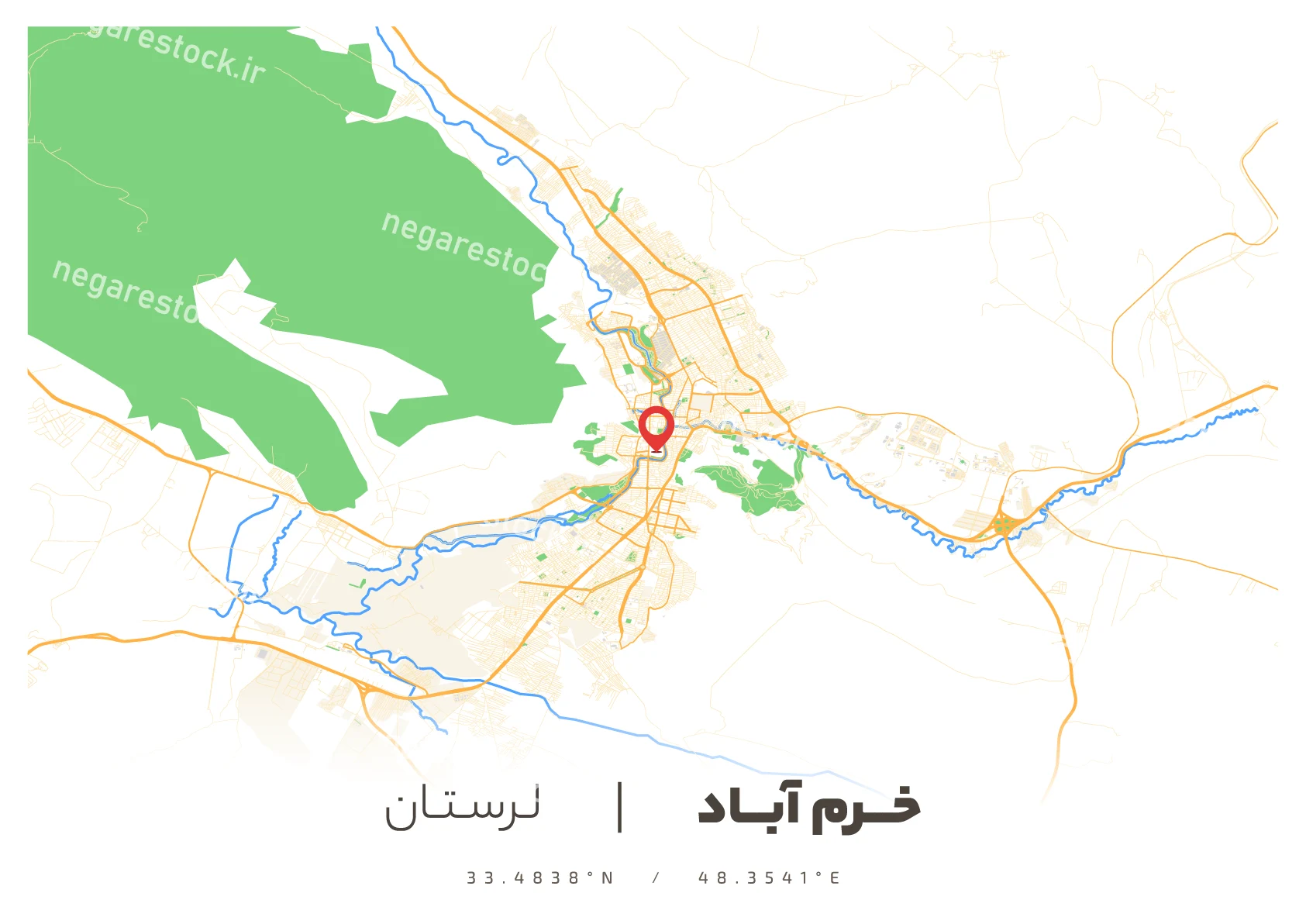 وکتور نقشه خرم آباد (رنگی)