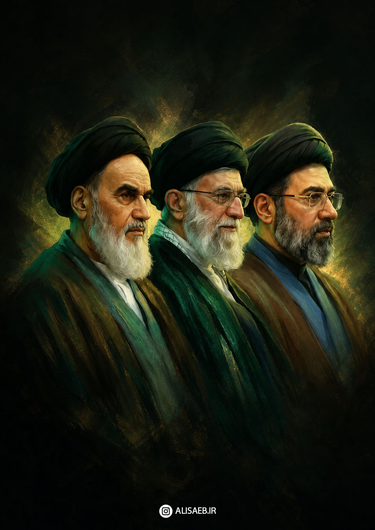 تصویر سازی رهبر انقلاب امام خمینی (ره) و رهبر شهید آیت‌الله خامنه‌ای و سید مجتبی خامنه ای