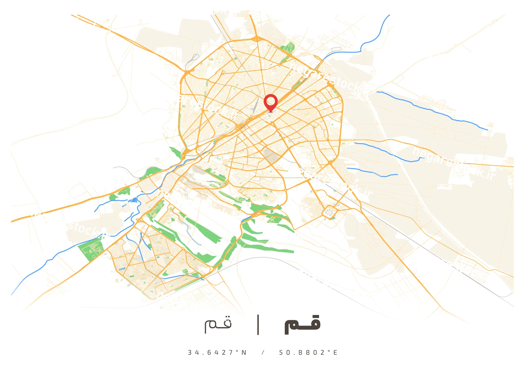 وکتور نقشه قم (رنگی)