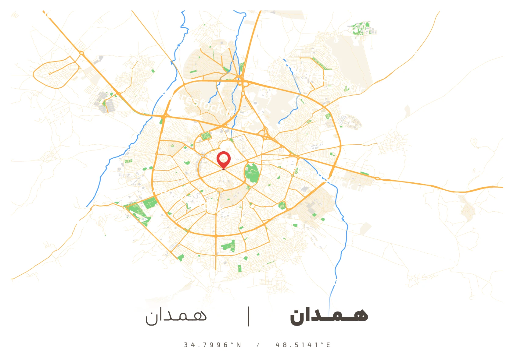 وکتور نقشه همدان (رنگی)