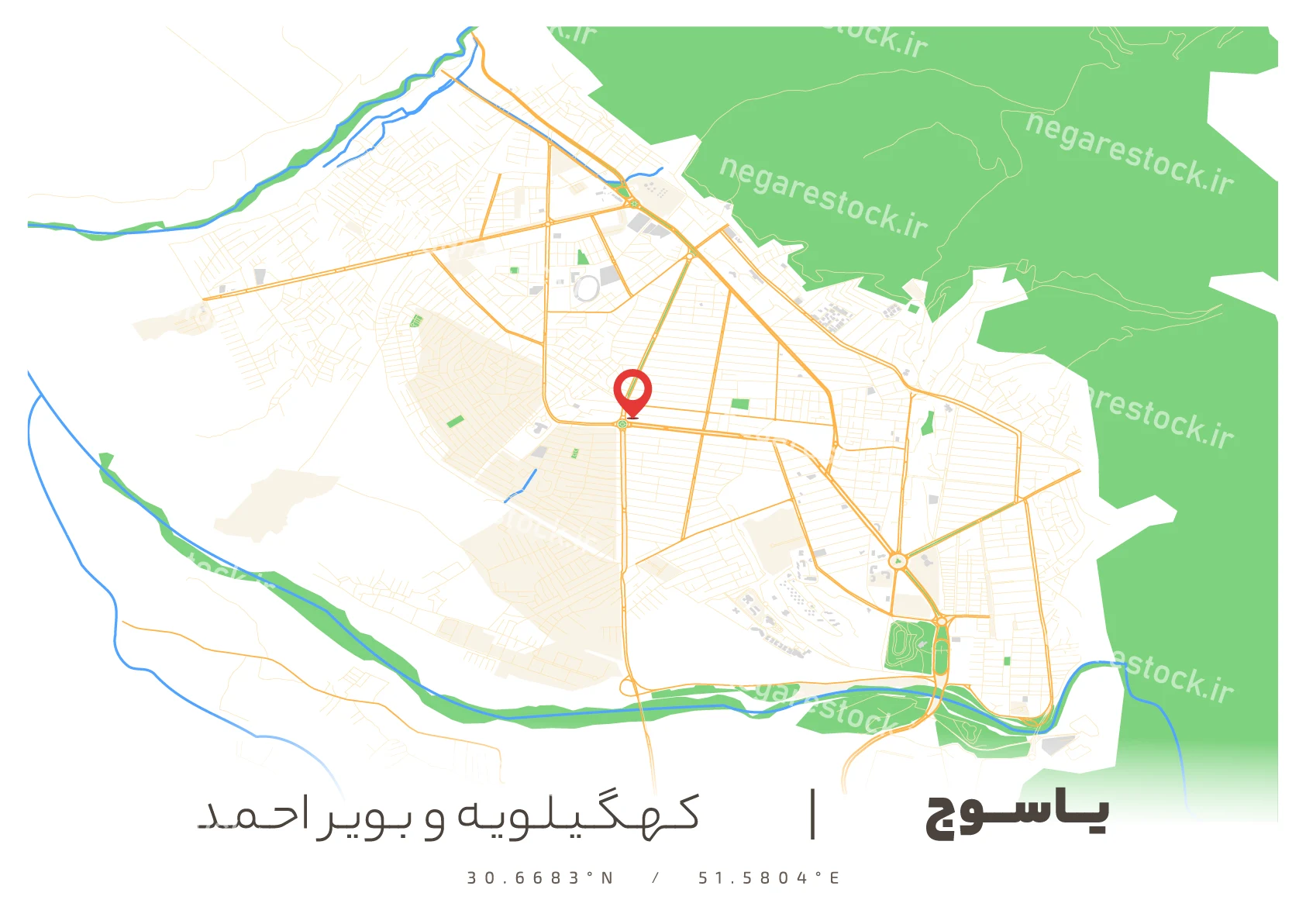 وکتور نقشه یاسوج (رنگی)