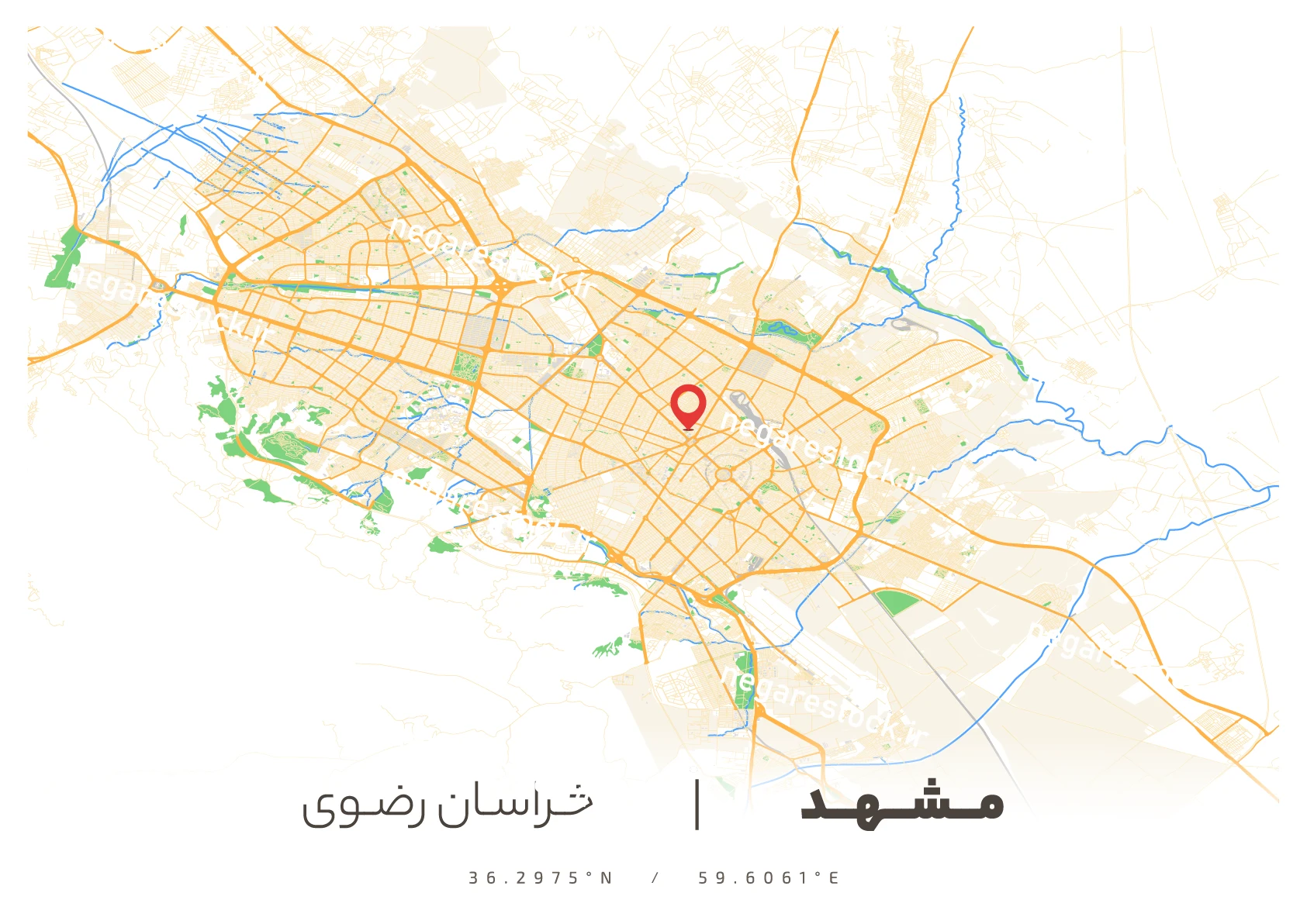 وکتور نقشه مشهد (رنگی)