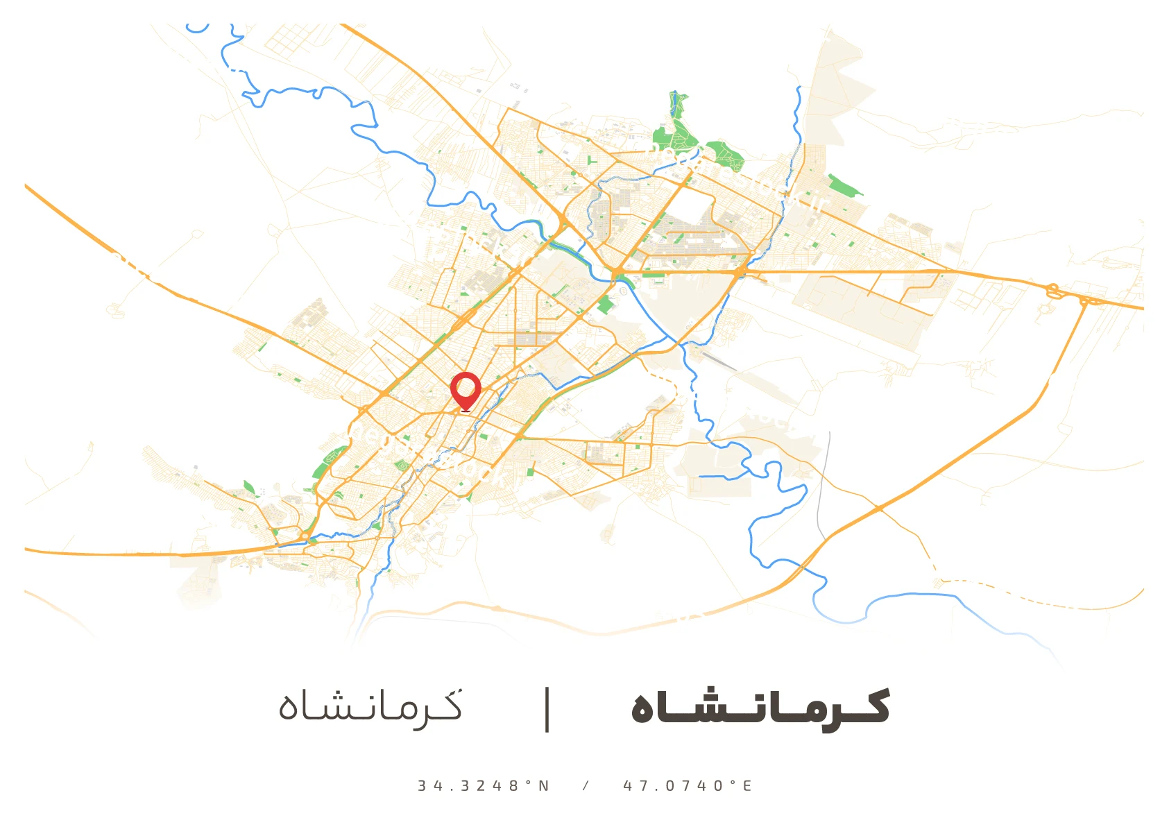 وکتور نقشه کرمانشاه (رنگی)