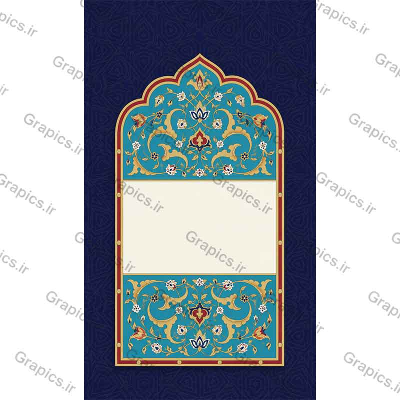 کادر تذهیب و اسلیمی محراب کاشی کاری اصیل ایرانی مناسب اعلامیه هیئت و رویداد
