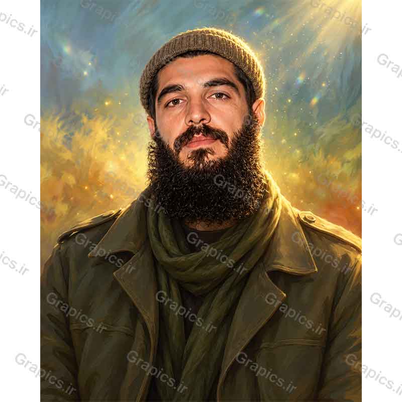 پوستر پرتره نقاشی دیجیتال پهلوان شهید ابراهیم هادی