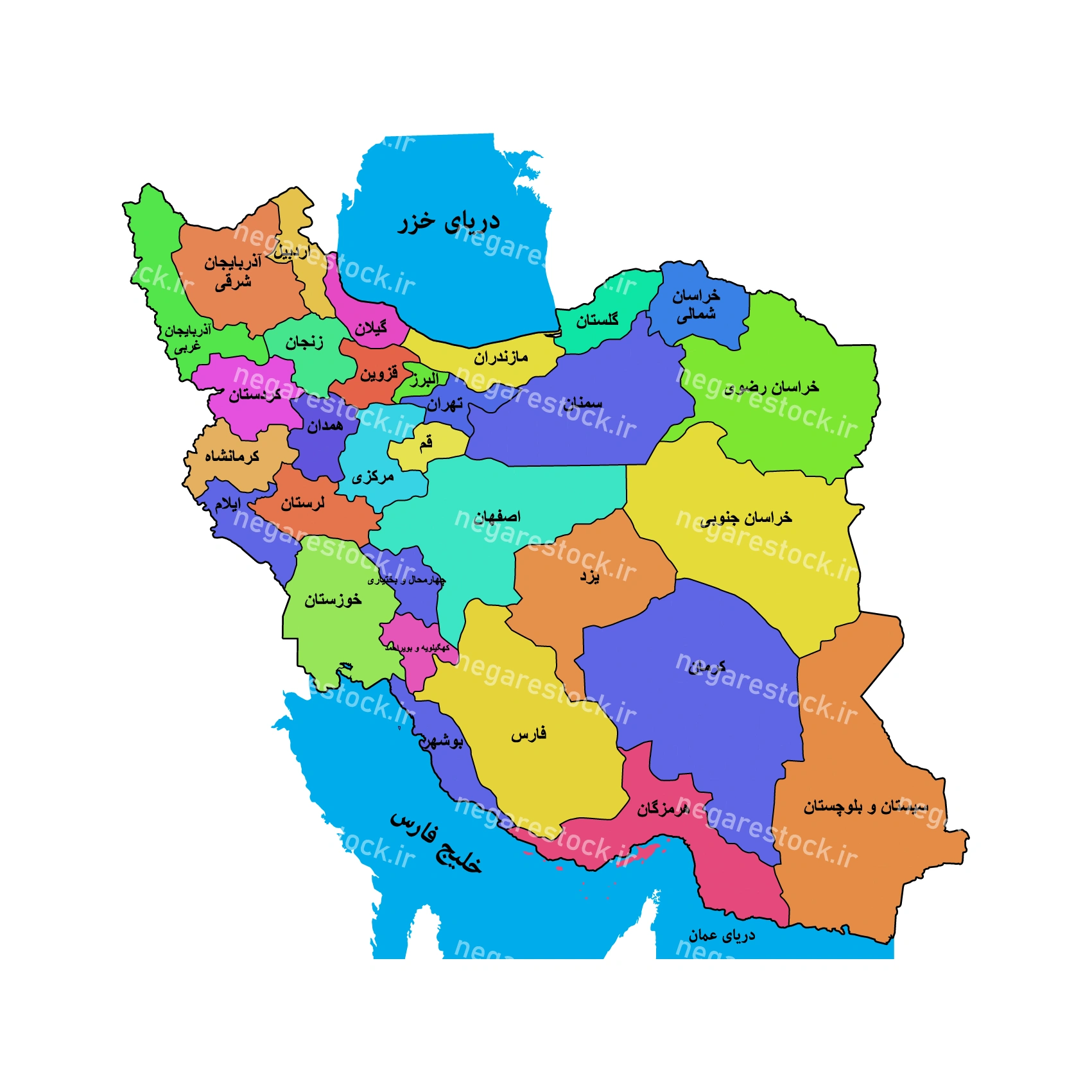وکتور نقشه ایران - مرز استان ها