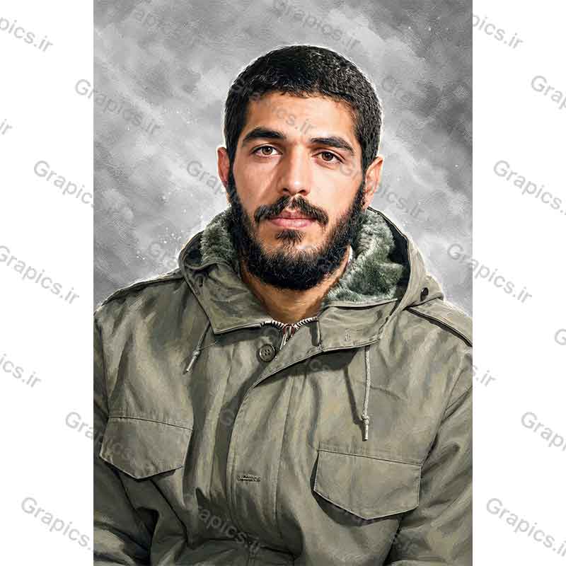 پوستر پرتره نقاشی دیجیتال پهلوان شهید ابراهیم هادی