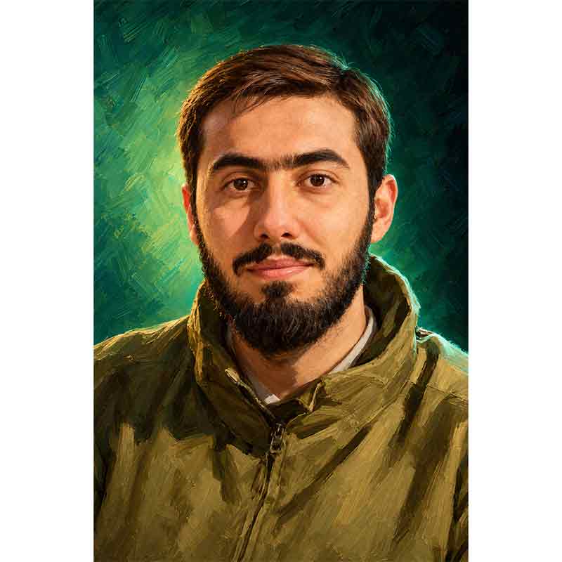 پرتره نقاشی دیجیتال چهره شهید آرمان علی وردی