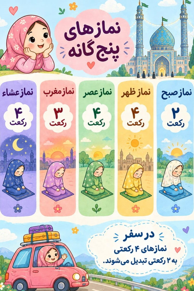 کاربرگ تعداد رکعت نمازهای پنجگانه(دخترانه)