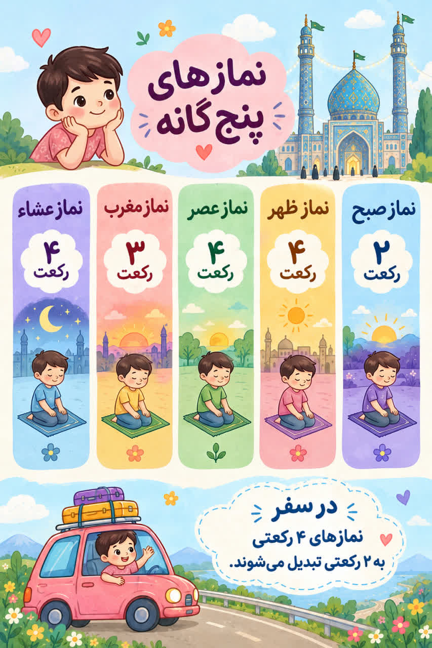کاربرگ تعداد رکعت نمازهای پنجگانه
