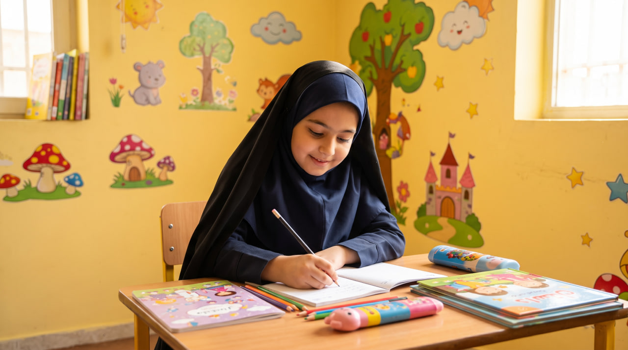 تصویرسازی دختر دانش آموز چادری