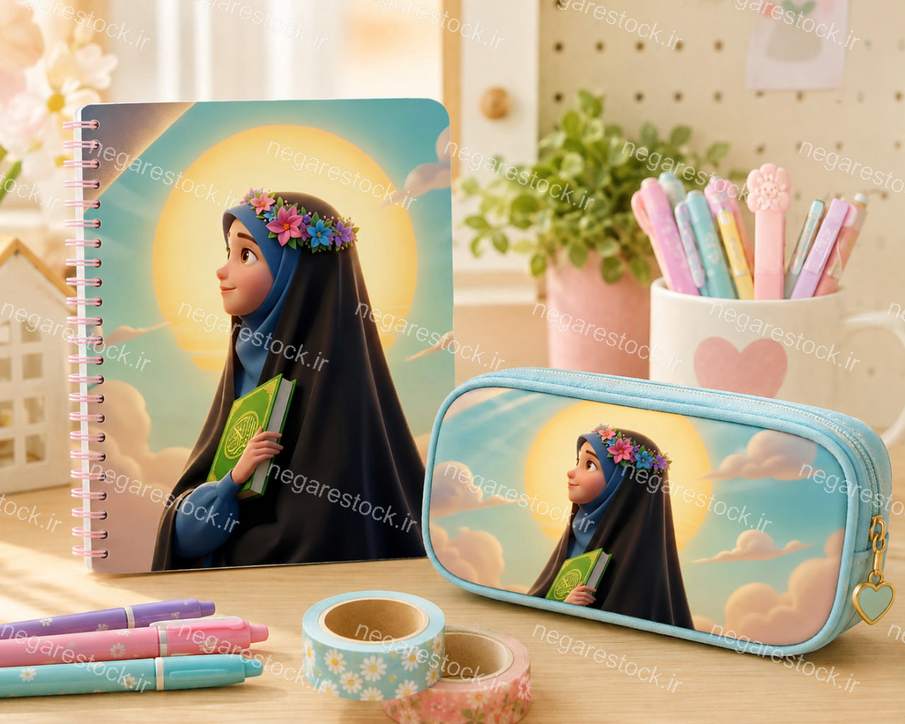 طرح کارتونی سه بعدی حجاب و قرآن | مناسب چاپ روی محصولات و نوشت افزار