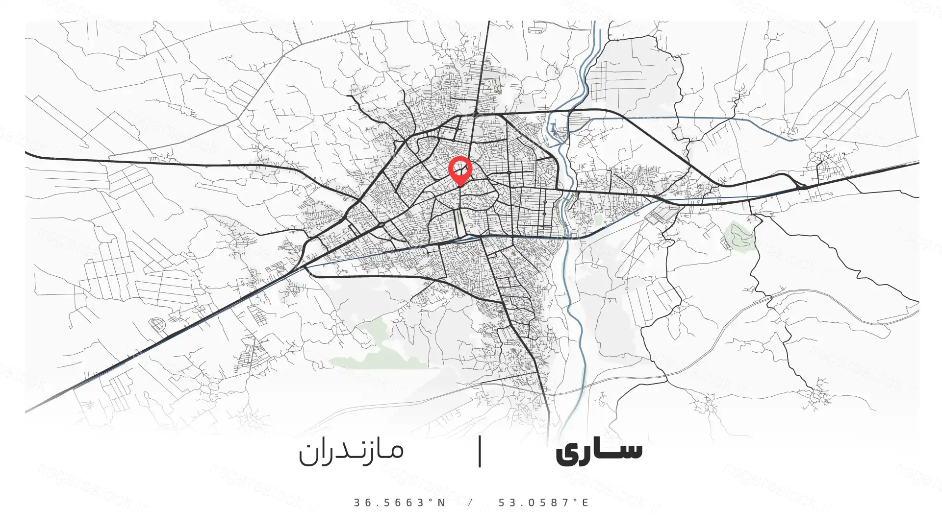 وکتور نقشه شهر ساری (مینیمال)