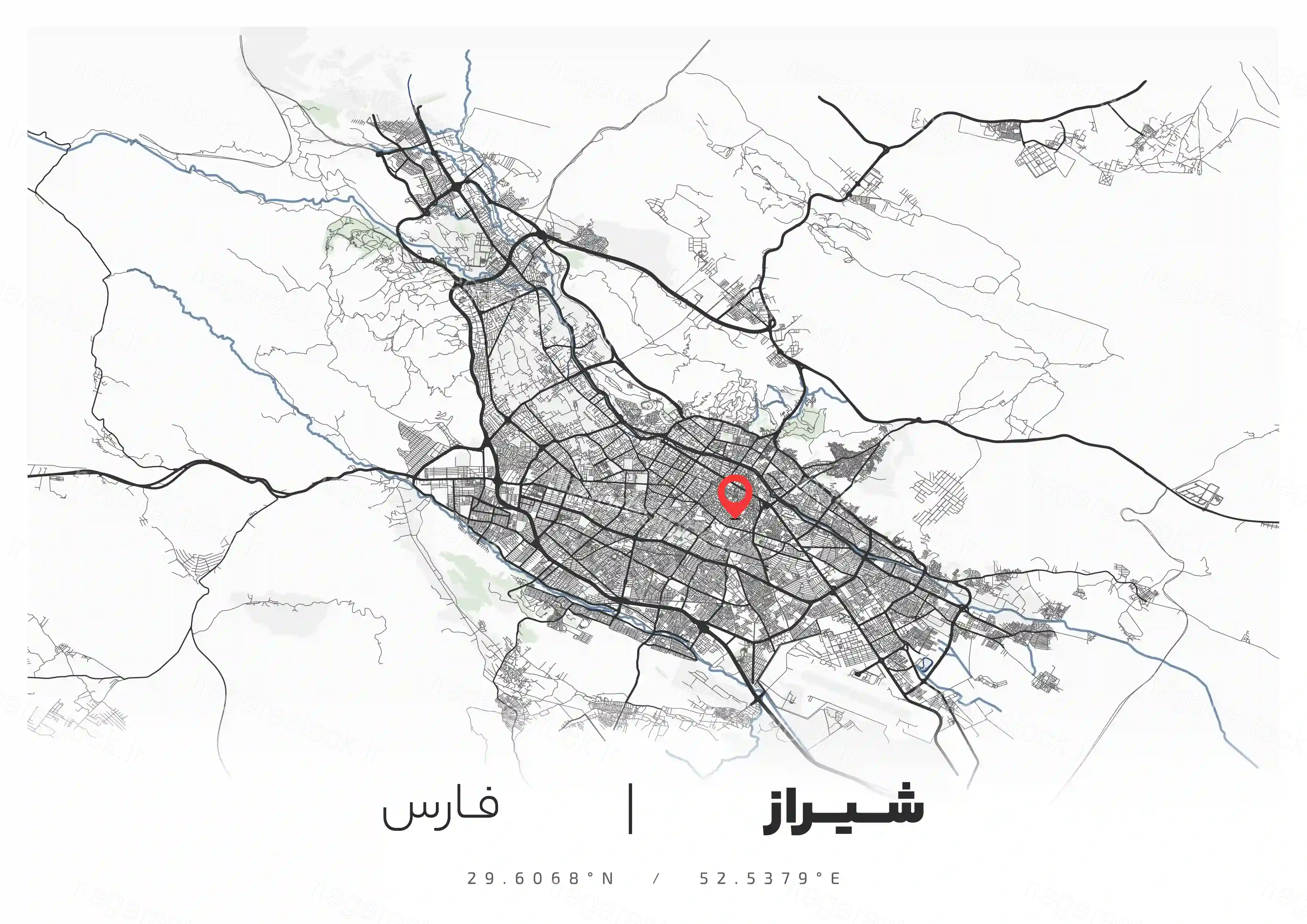 وکتور نقشه شهر شیراز (مینیمال)