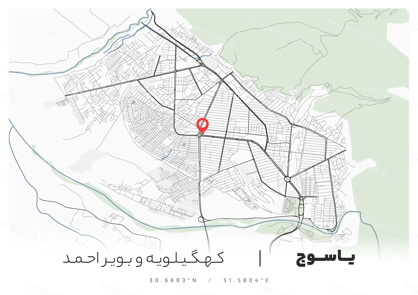 وکتور نقشه شهر یاسوج (مینیمال)