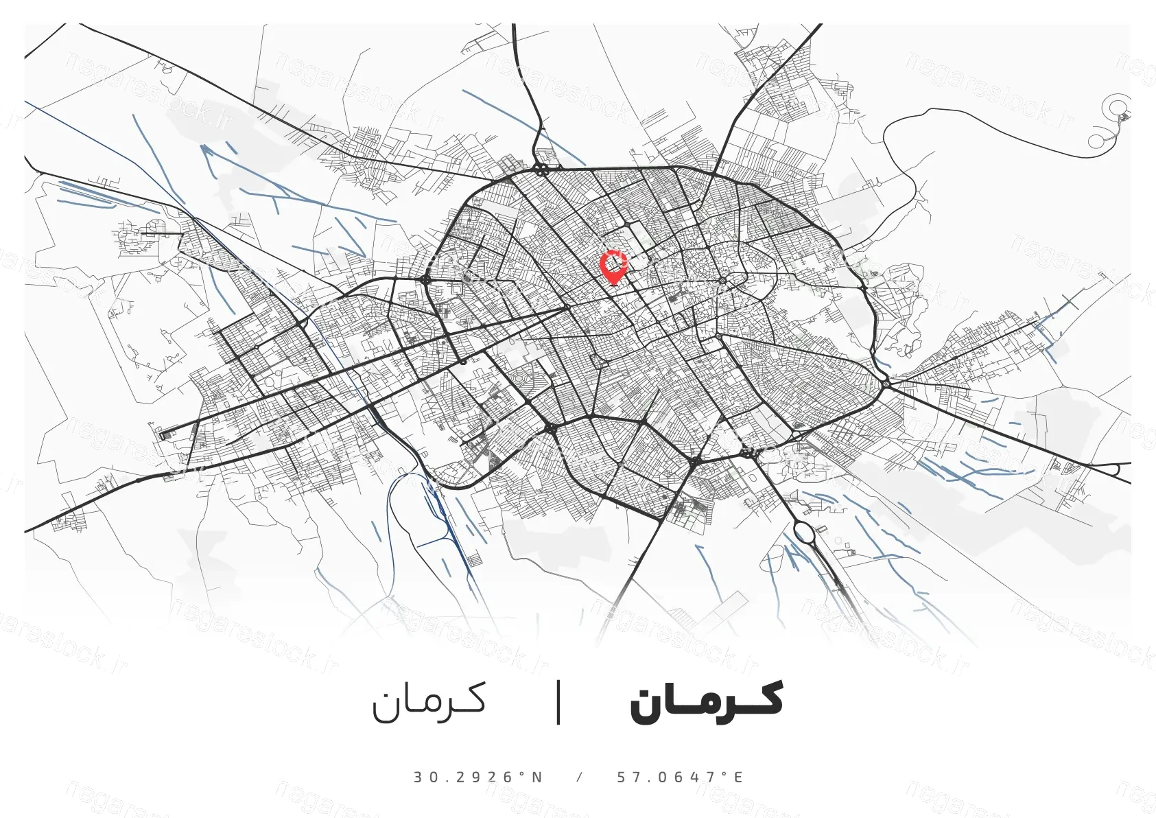 وکتور نقشه شهر کرمان (مینیمال)