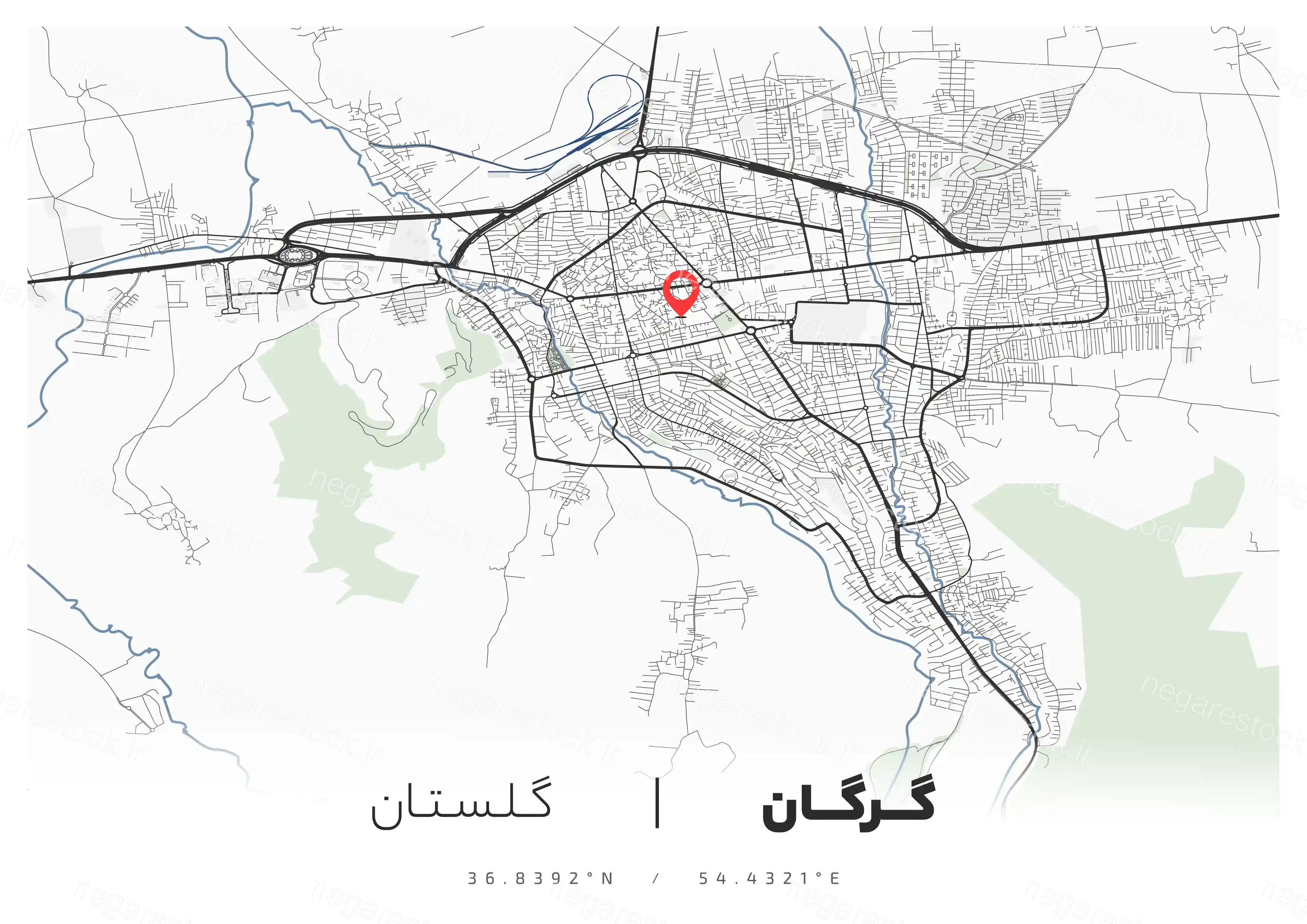 وکتور نقشه شهر گرگان (مینیمال)
