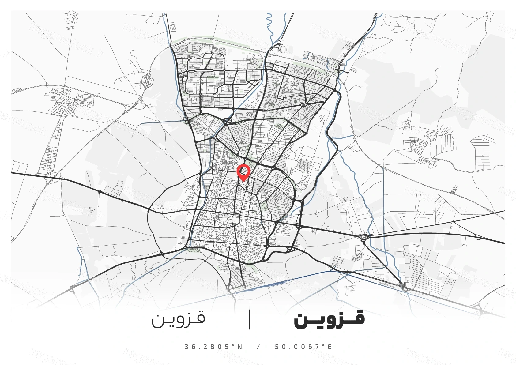 وکتور نقشه شهر قزوین (مینیمال)
