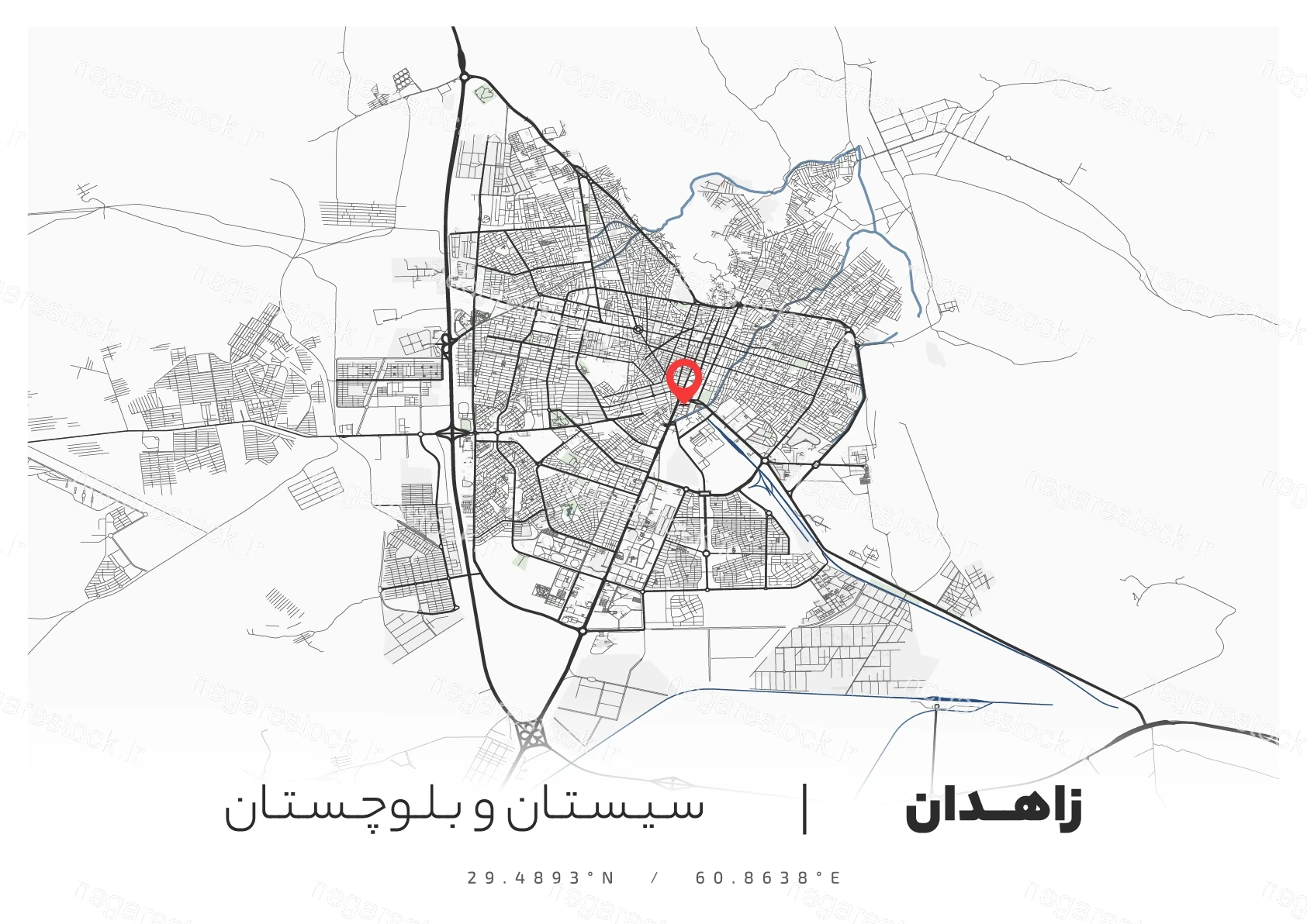 وکتور نقشه شهر زاهدان (مینیمال)