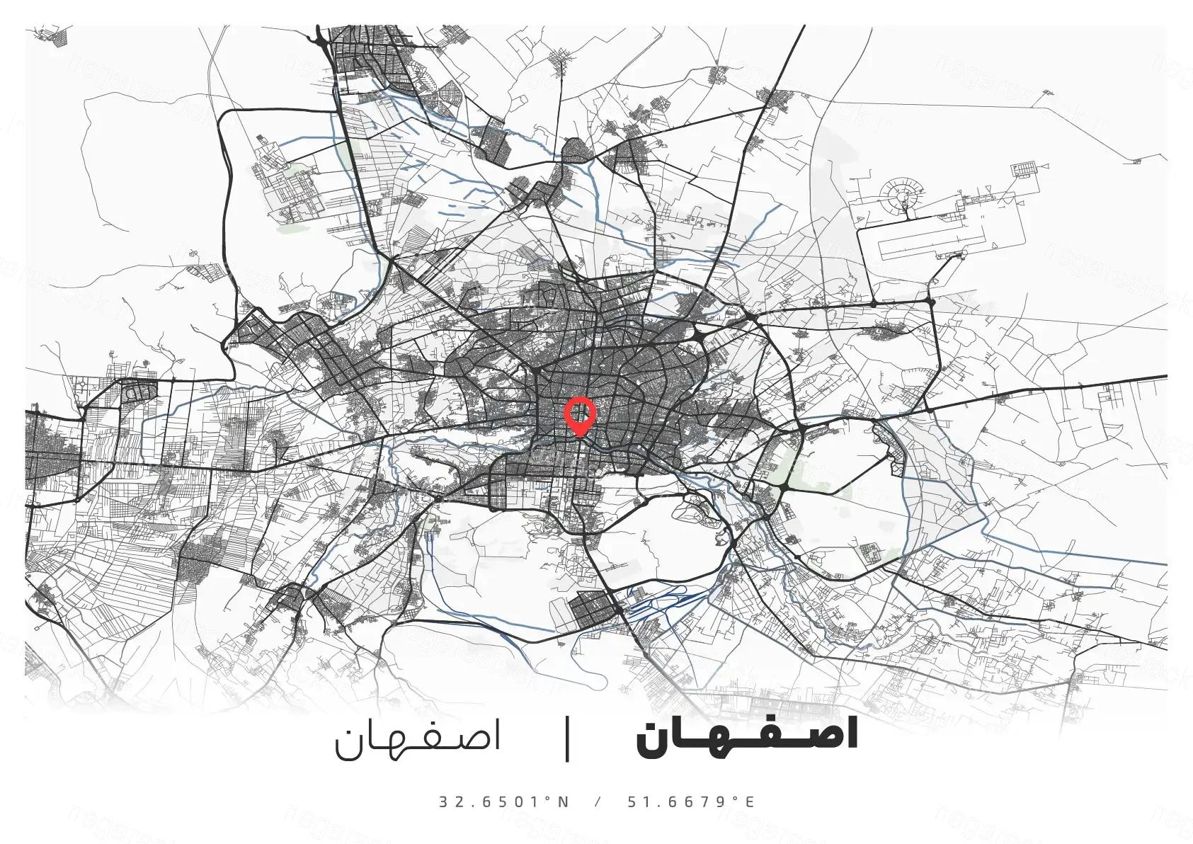 وکتور نقشه شهر اصفهان (مینیمال)
