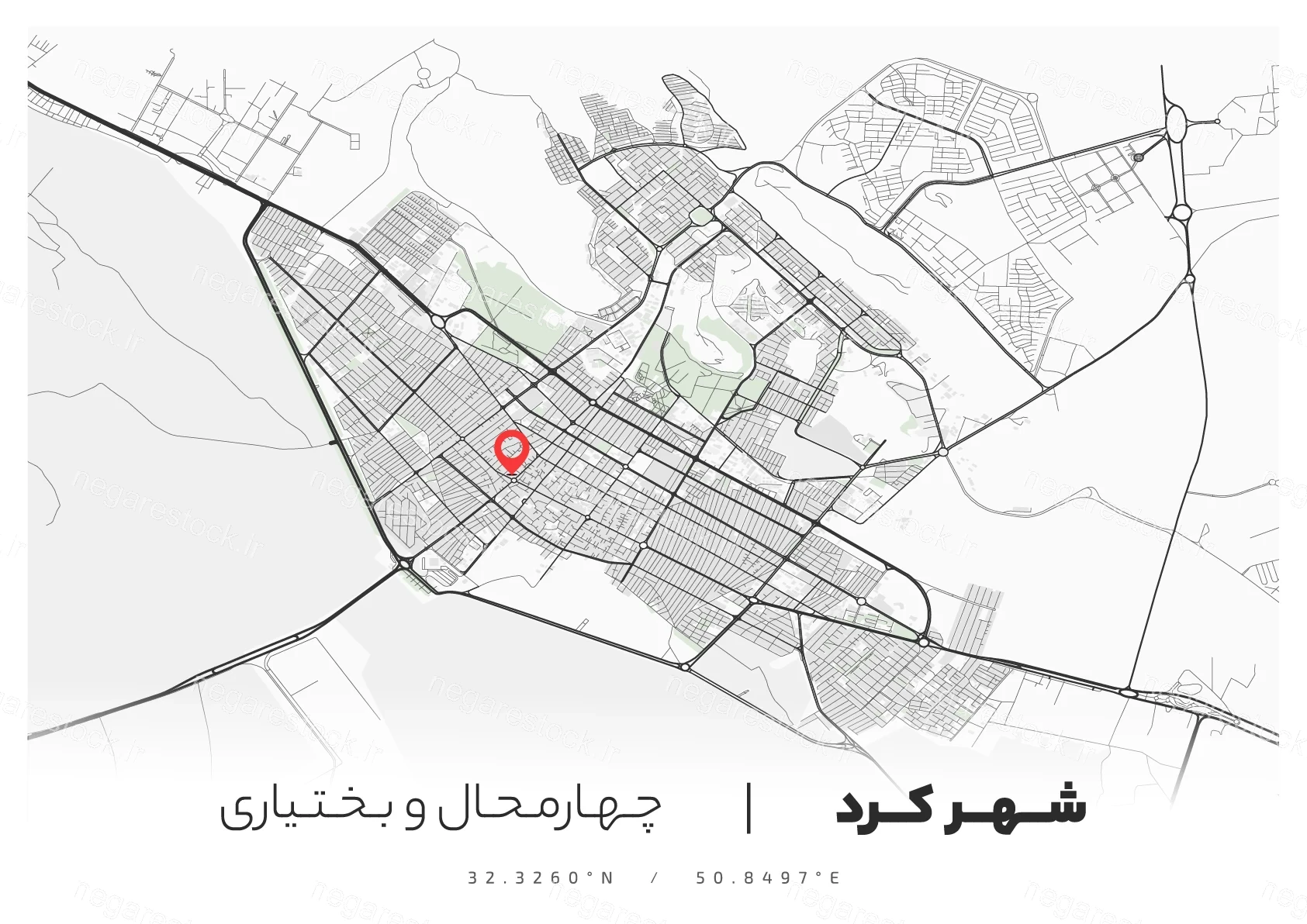 وکتور نقشه شهرکرد (مینیمال)