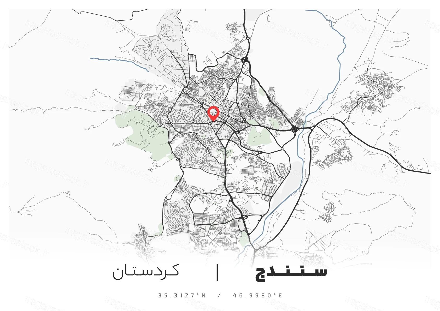 وکتور نقشه شهر سنندج (مینیمال)