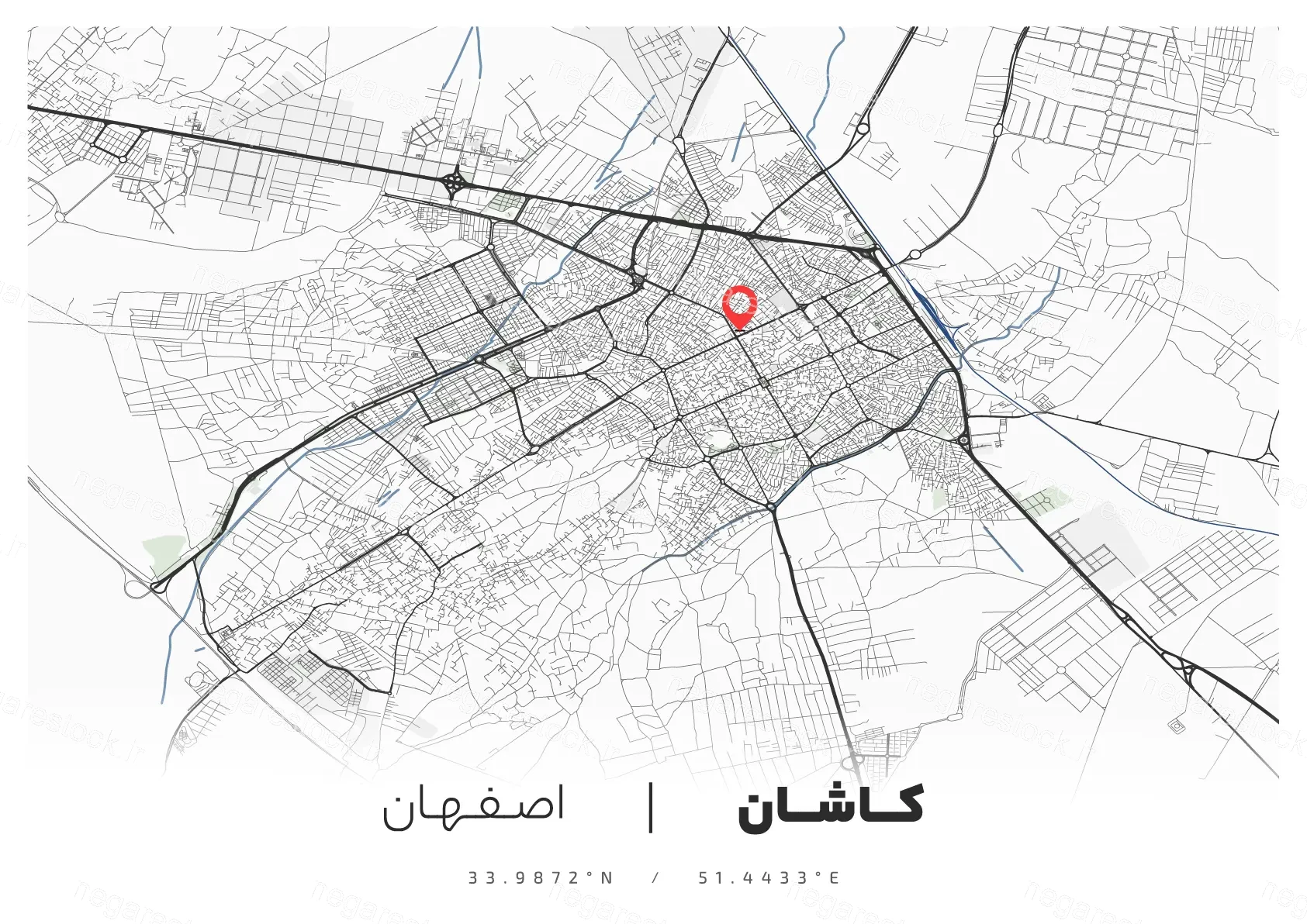 وکتور نقشه شهر کاشان (مینیمال)