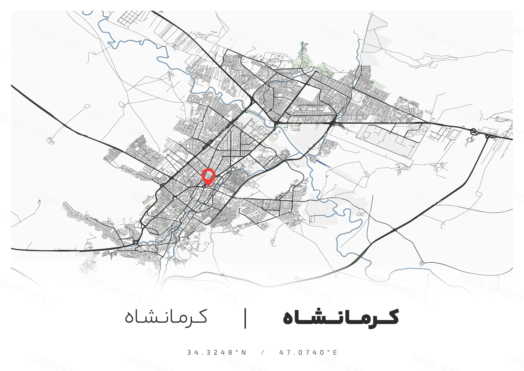 وکتور نقشه شهر کرمانشاه (مینیمال)