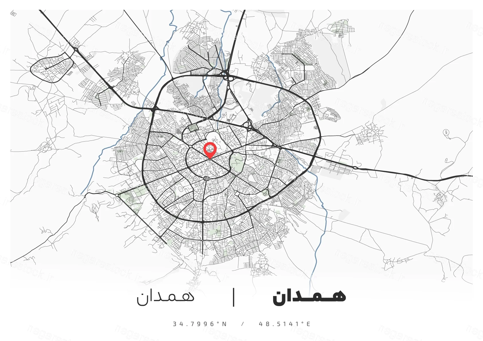 وکتور نقشه شهر همدان (مینیمال)