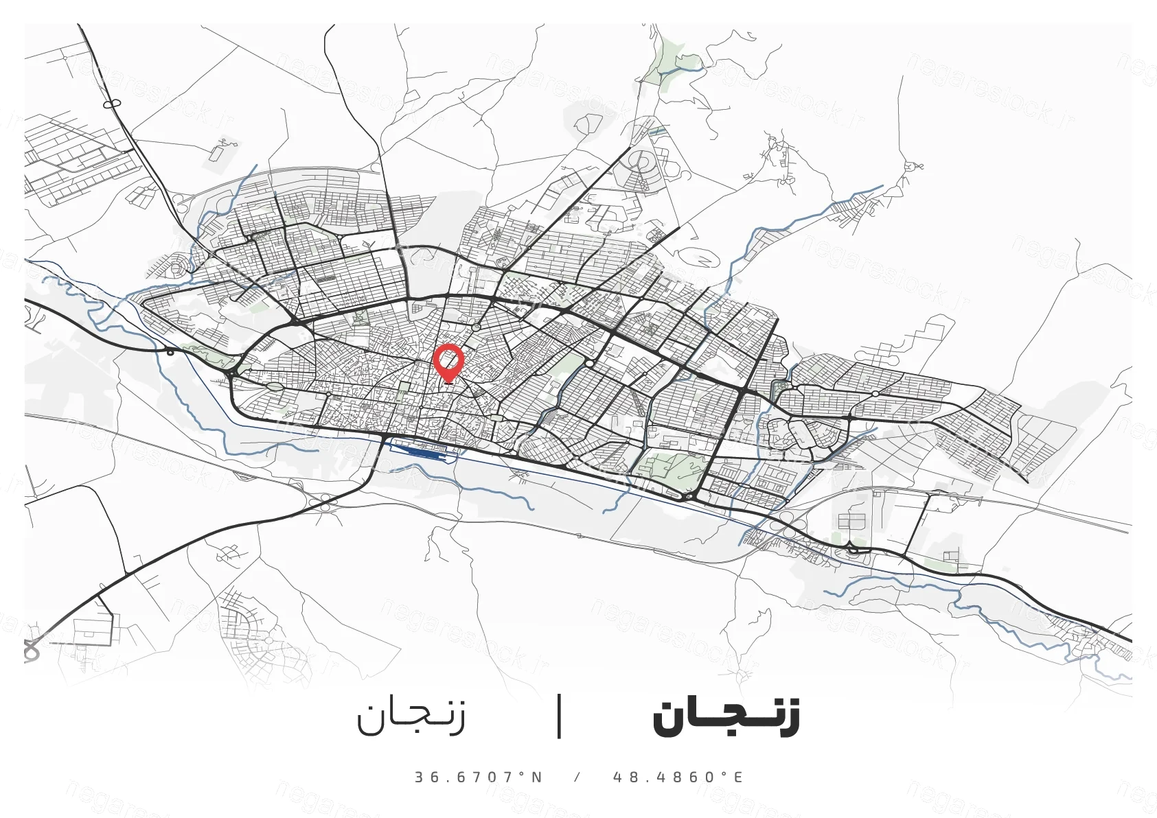وکتور نقشه شهر زنجان (مینیمال)