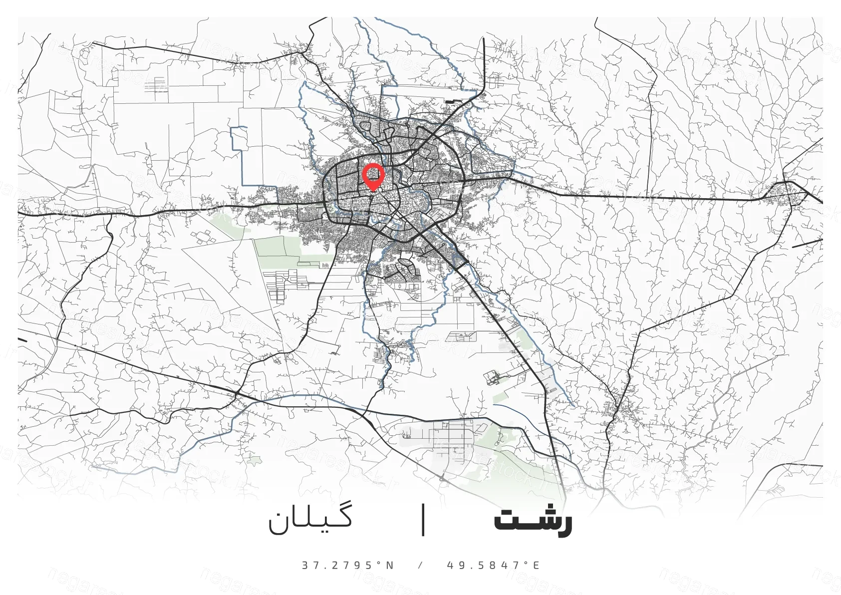 وکتور نقشه شهر رشت (مینیمال)