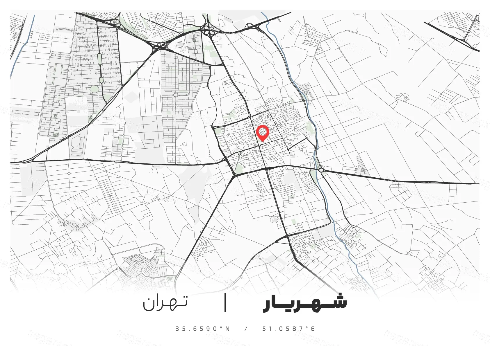 وکتور نقشه شهر شهریار (مینیمال)