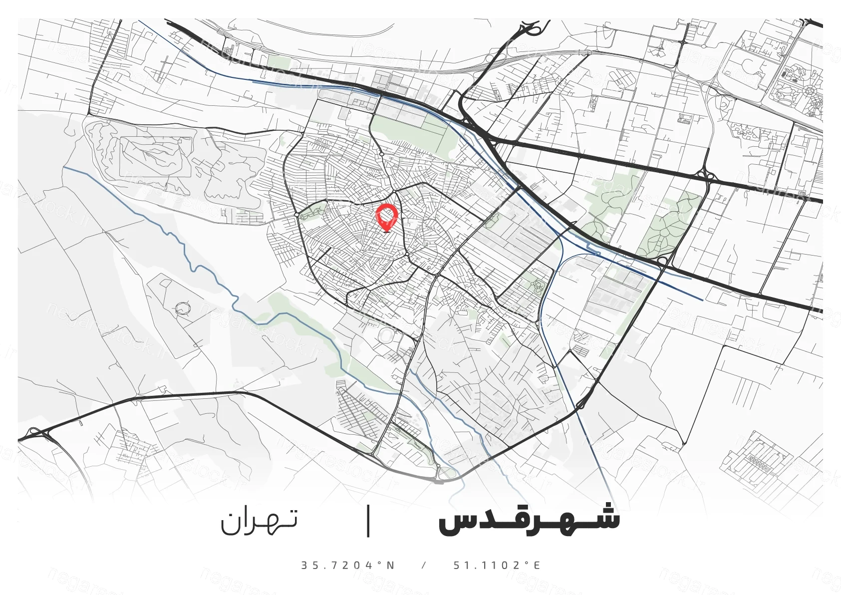 وکتور نقشه شهر قدس (مینیمال)