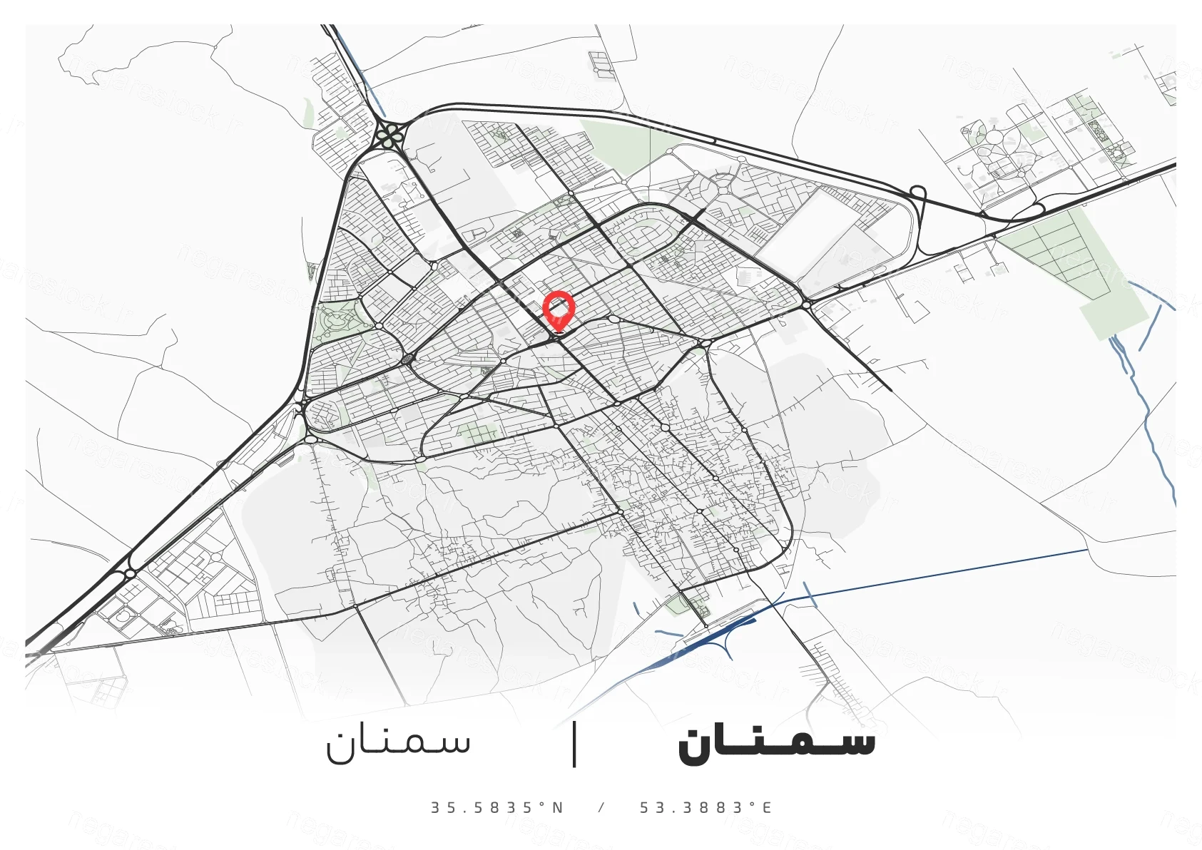 وکتور نقشه شهر سمنان (مینیمال)
