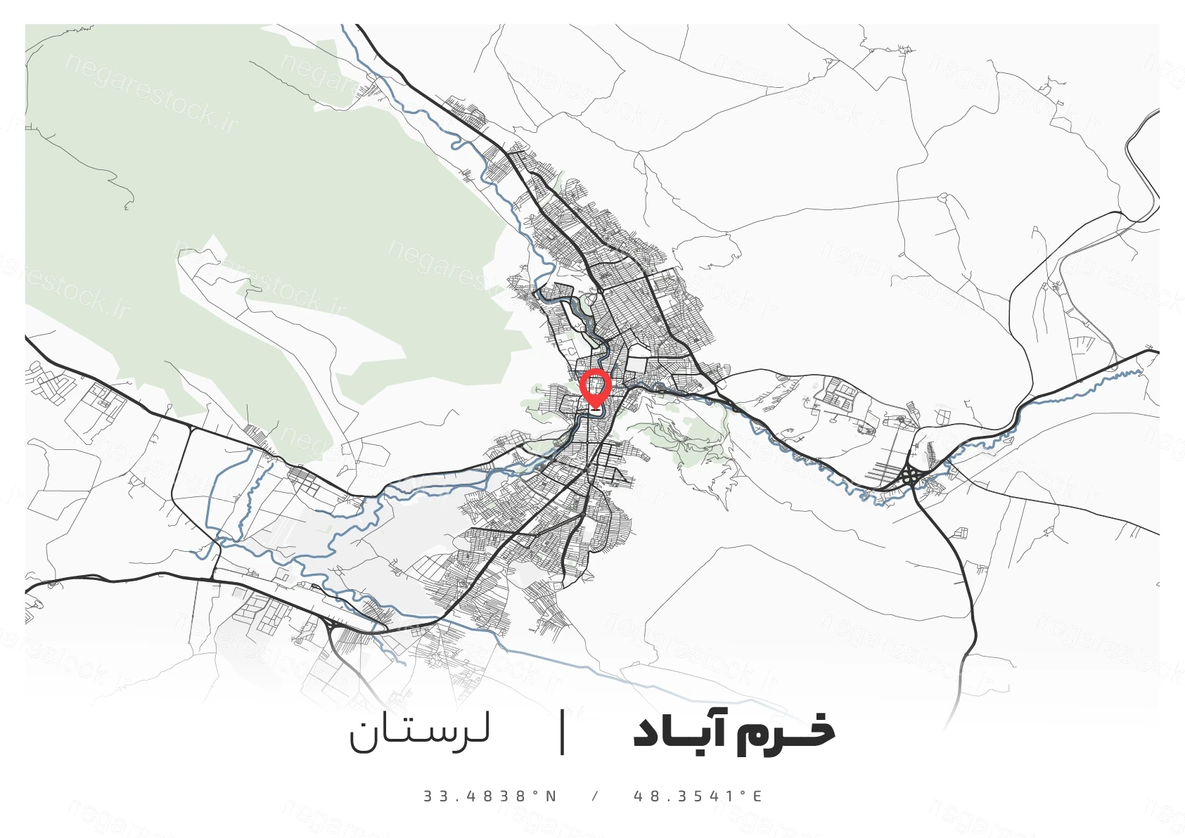 وکتور نقشه شهر خرم آباد (مینیمال)