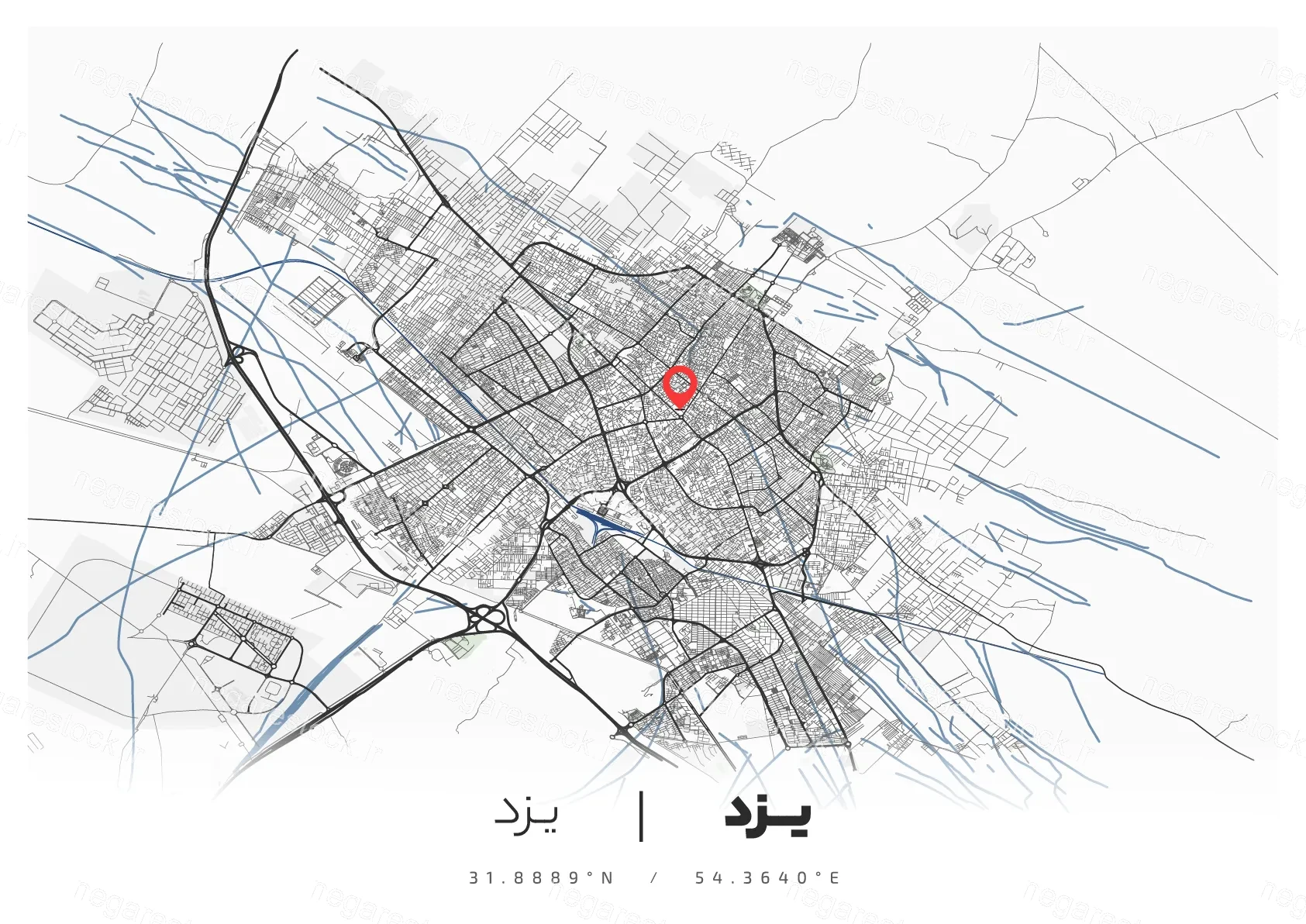 وکتور نقشه شهر یزد (مینیمال)