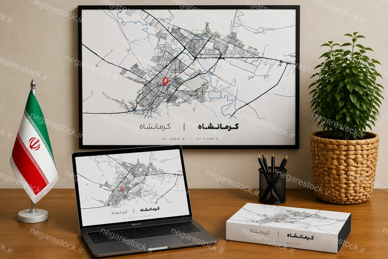 وکتور نقشه شهر کرمانشاه (مینیمال)
