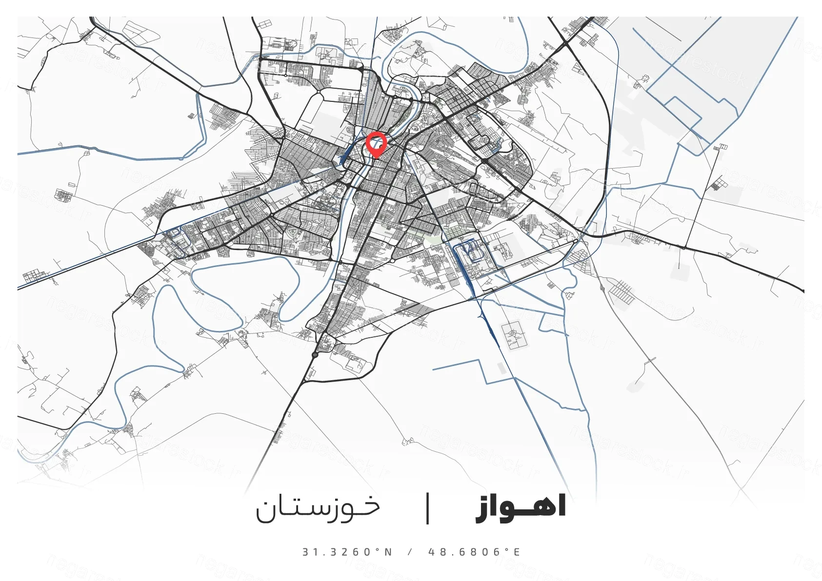 وکتور نقشه شهر اهواز (مینیمال)
