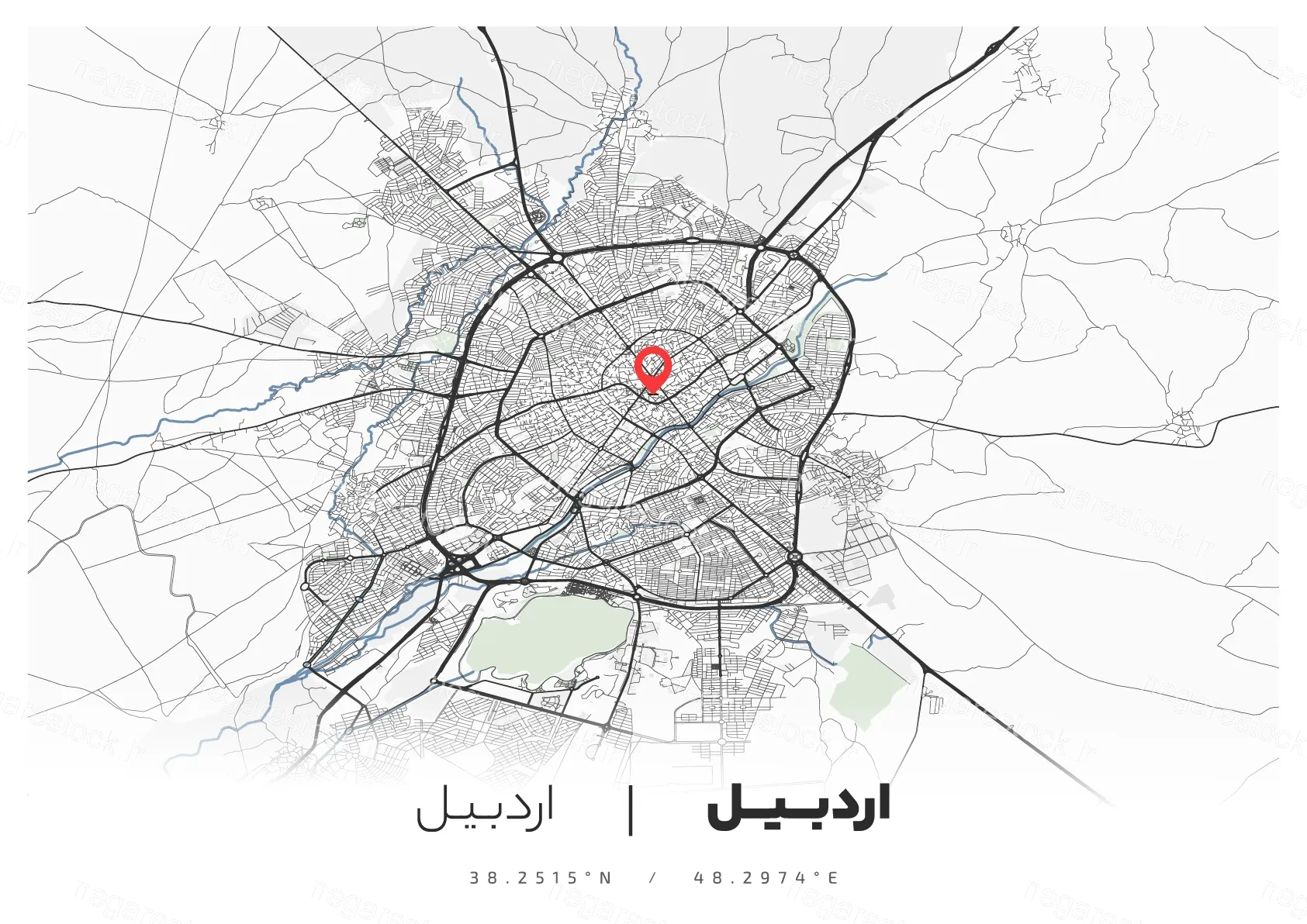 وکتور نقشه شهر اردبیل (مینیمال)